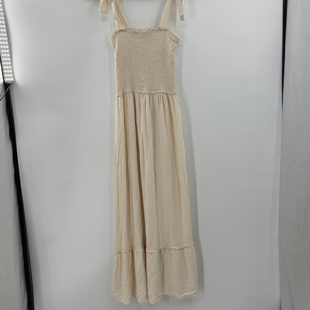Zesica cream Maxi summer dress tie shoulders long flowing ruffle hem - Picture 9 of 15